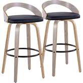 Grotto 30" Swivel Bar Stool in Light Grey Wood & Black Leatherette with Black Footrest (Set of 2)